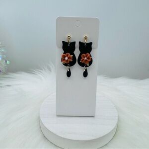 Cute Black Cat Polymer Clay Dangle Earrings